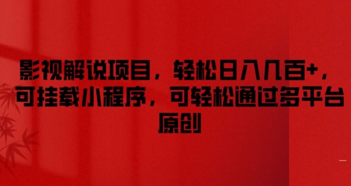 影视解说项目，轻松日入几百+，可挂载小程序，可轻松通过多平台原创【揭秘】-阳明聊项目