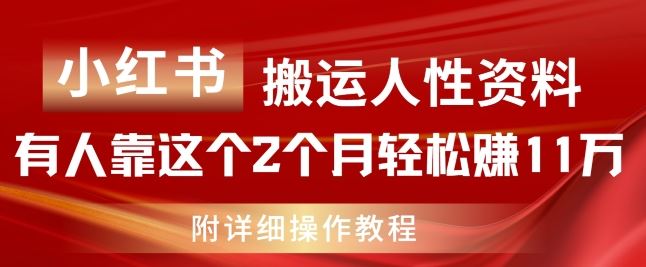 小红书搬运人性资料，有人靠这个2个月轻松赚11w，附教程【揭秘】-阳明聊项目