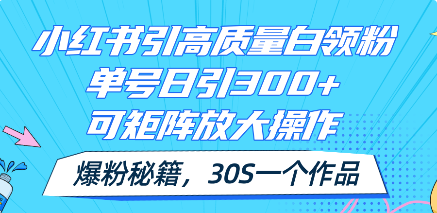 （11692期）小红书引高质量白领粉，单号日引300+，可放大操作，爆粉秘籍！30s一个作品-阳明聊项目