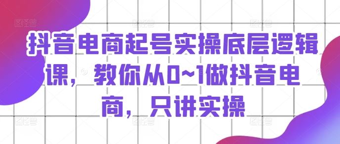 抖音电商起号实操底层逻辑课，教你从0~1做抖音电商，只讲实操-阳明聊项目