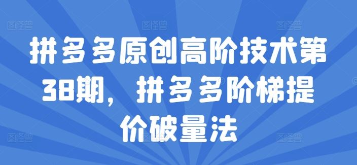 拼多多原创高阶技术第38期，拼多多阶梯提价破量法-阳明聊项目