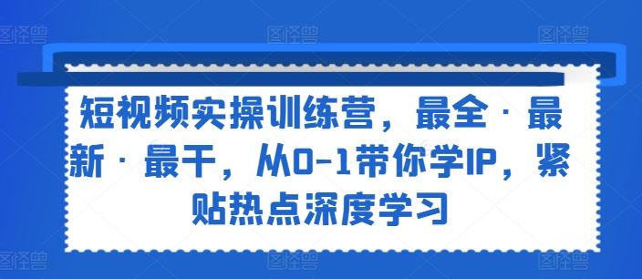短视频实操训练营，最全·最新·最干，从0-1带你学IP，紧贴热点深度学习-阳明聊项目