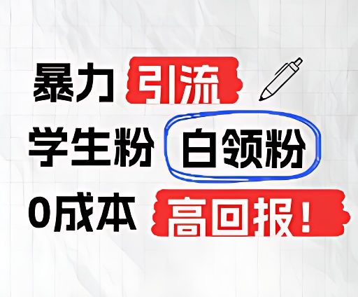暴力引流学生粉白领粉，吊打以往垃圾玩法，0成本，高回报-阳明聊项目