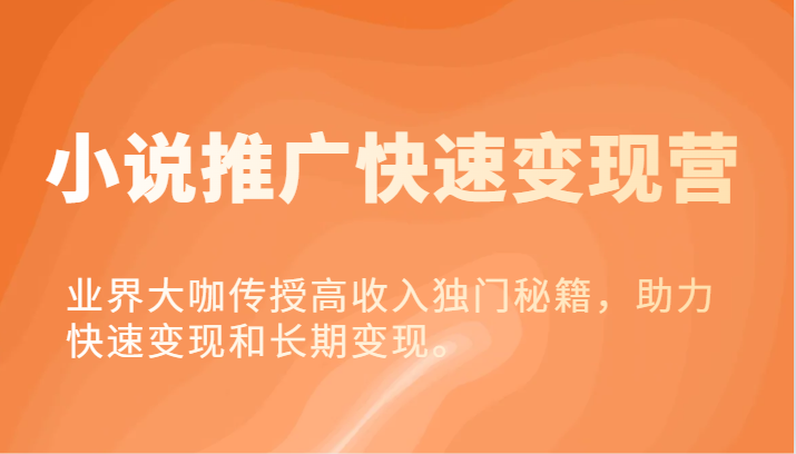 小说推广快速变现营-业界大咖传授高收入独门秘籍，助力快速变现和长期变现。-阳明聊项目