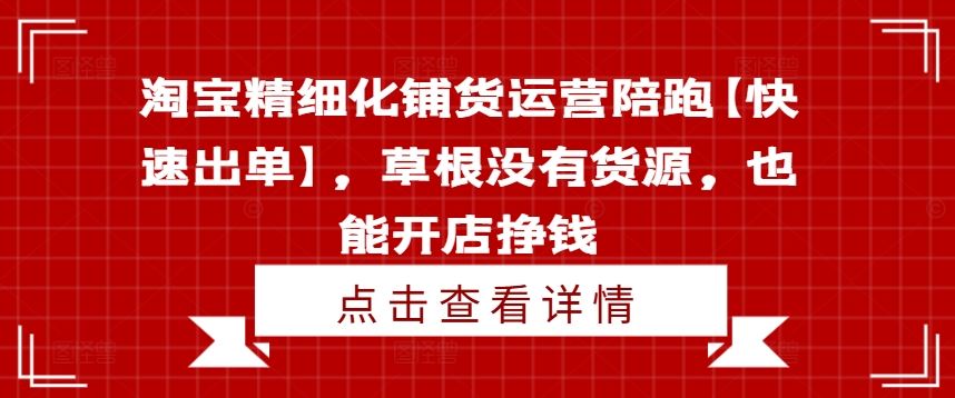 淘宝精细化铺货运营陪跑【快速出单】，草根没有货源，也能开店挣钱-阳明聊项目