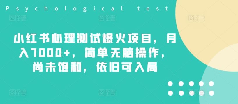 小红书心理测试爆火项目，月入7000+，简单无脑操作，尚未饱和，依旧可入局-阳明聊项目