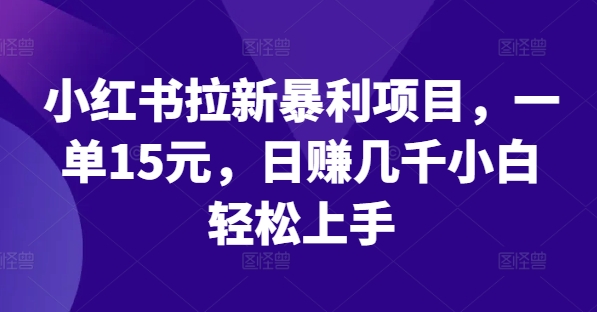 小红书拉新暴利项目，一单15元，日赚几千小白轻松上手-阳明聊项目