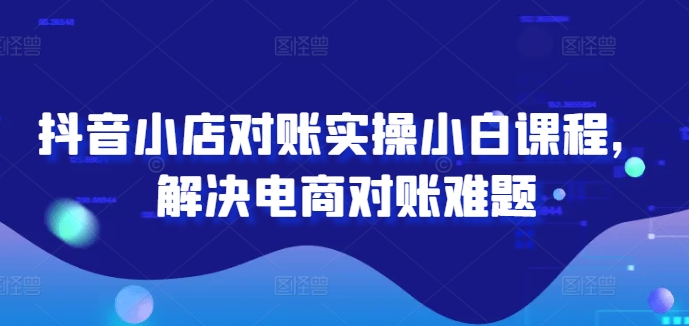抖音小店对账实操小白课程，解决电商对账难题-阳明聊项目
