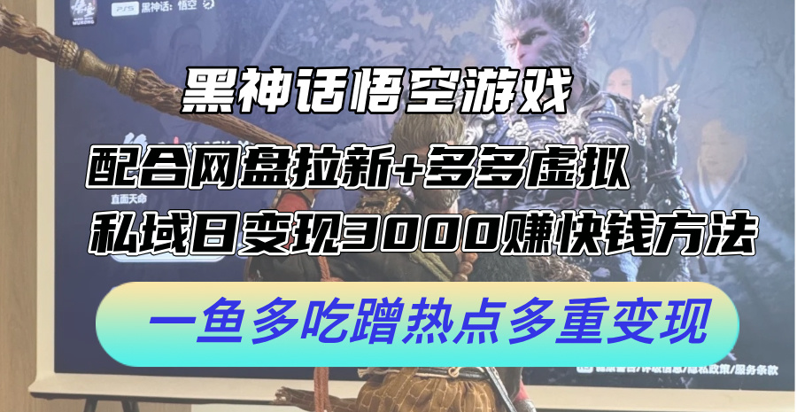 （12316期）黑神话悟空游戏配合网盘拉新+多多虚拟+私域日变现3000+赚快钱方法。…-阳明聊项目