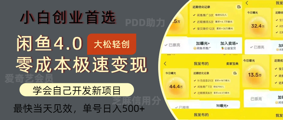 （12434期）闲鱼0成本极速变现项目，多种变现方式 单号日入500+最新玩法-阳明聊项目