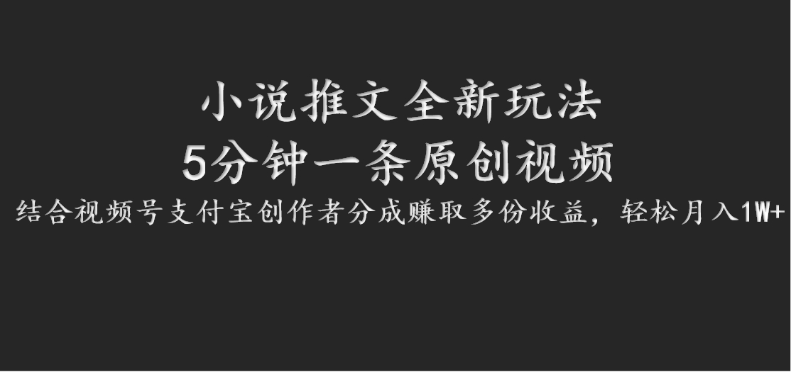 小说推文全新玩法，5分钟一条原创视频，结合视频号支付宝创作者分成赚取多份收益-阳明聊项目