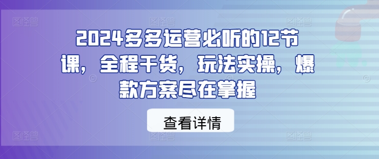 2024多多运营必听的12节课，全程干货，玩法实操，爆款方案尽在掌握-阳明聊项目