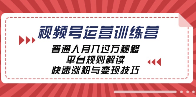 视频号运营训练营：普通人月入过万秘籍，平台规则解读，快速涨粉与变现-阳明聊项目