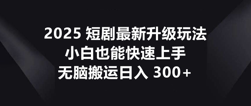 2025短剧最新升级玩法，小白也能快速上手，无脑搬运日入300+-阳明聊项目