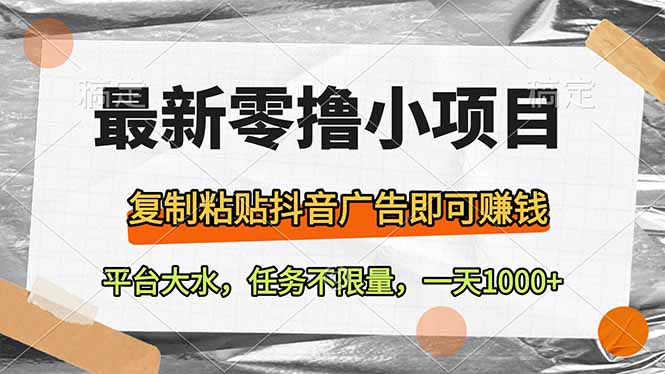 最新零撸小项目，复制粘贴抖音广告即可赚钱，平台大水，任务不限量，一…-阳明聊项目