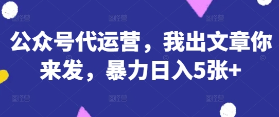 公众号代运营，我出文章你来发，暴力日入5张+【揭秘】-阳明聊项目