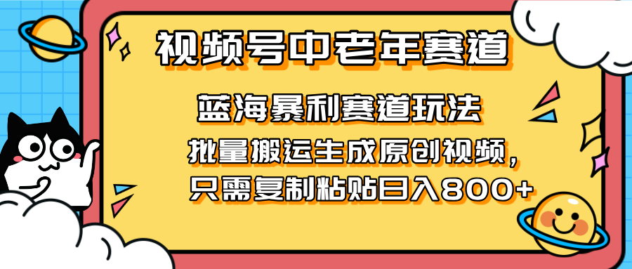 2025视频号中老年短视频蓝海暴利风口！复制粘贴搬运视频单日赚800+，无…-阳明聊项目