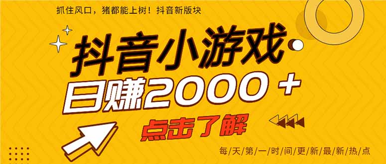 抖音小游戏，最新风口项目，亲测单游戏2000+感兴趣点击了解。-阳明聊项目