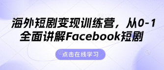 海外短剧变现训练营，从0-1全面讲解Facebook短剧-阳明聊项目