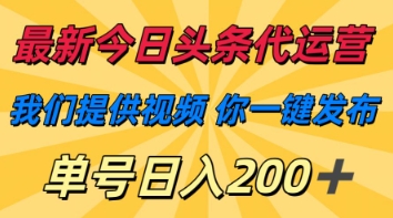 最新今日头条代运营，我们提供视频，你一键发布，单号日入200+【揭秘】-阳明聊项目