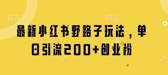 最新小红书野路子玩法，单日引流200+创业粉-阳明聊项目