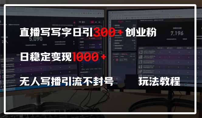 直播写写字日引300+创业粉，日稳定变现600+无人写播引流不封号，玩法教程-阳明聊项目