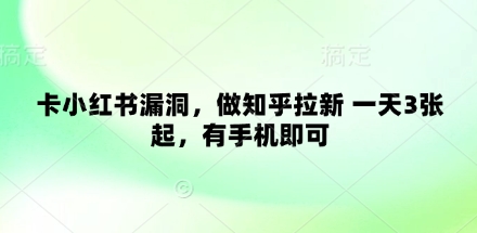 卡小红书漏洞，做知乎拉新 一天3张起，有手机即可-阳明聊项目