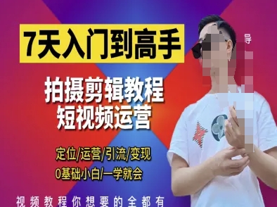 7天入门到高手，短视频剪辑运营高手课，定位 运营 引|流 变现，0基础小白一学就会-阳明聊项目
