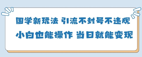 国学新玩法，引流不封号不违规小白也能操作，当日就能变现-阳明聊项目