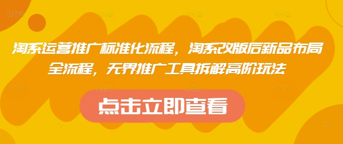 淘系运营推广标准化流程，​淘系改版后新品布局全流程，无界推广工具拆解高阶玩法-阳明聊项目