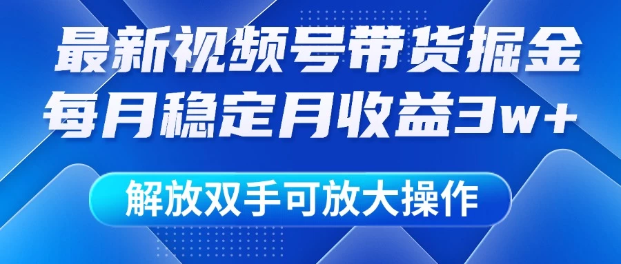 最新视频号带货掘金项目，每月稳定月收益3w+，解放双手，可放大操作-阳明聊项目