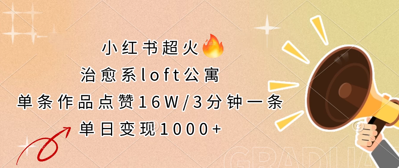 小红书超火的治愈系loft公寓，单条作品点赞16W，3分钟一条，单日变现1000+-阳明聊项目