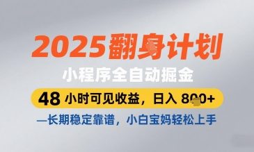 2025小程序全自动掘金，48 小时可见收益，日入8张，长期稳定靠谱，小白宝妈轻松上手【揭秘】-阳明聊项目