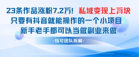 抖音私域项目23条作品涨粉7.2W，私域变现1W-阳明聊项目