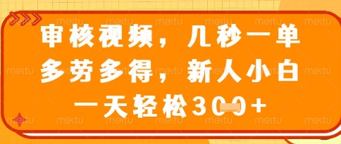 视频审核员，几秒一单，不限时间，不限地点，多做多得，新人小白一天轻松几张+【揭秘】-阳明聊项目