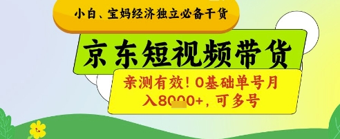 小白宝妈经济独立必备干货，京东短视频带货，亲测有效!0基础单号月入8k+，可多号【揭秘】-阳明聊项目