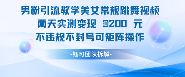 男粉引流教学美女常规跳舞视频两天实测变现1k+，不违规不封号可矩阵操作-阳明聊项目