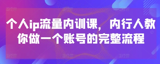 个人ip流量内训课，内行人教你做一个账号的完整流程-阳明聊项目