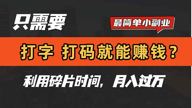 只需要打字，打码，就能赚钱？简单的赚钱小副业，利用碎片时间，月入过万-阳明聊项目