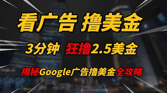 看广告，撸美金！！3分钟赚2.5美金！！日入200美金不是梦！揭秘Google…-阳明聊项目