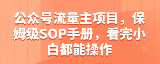 公众号流量主项目，保姆级SOP手册，看完小白都能操作-阳明聊项目