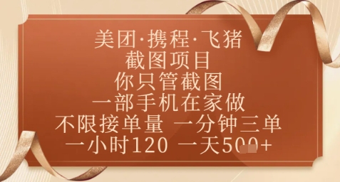 飞猪美团截图项目，你只管截图，一部手机在家做，正规平台无套路，一天5张+【揭秘】-阳明聊项目