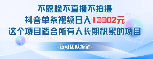 不露脸不直播不拍摄抖音单条视频日入1k+这个项目适合所有人长期积累的项目-阳明聊项目