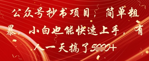 公众号抄书项目，简单粗暴，小白也能快速上手，有人一天搞了1k+-阳明聊项目