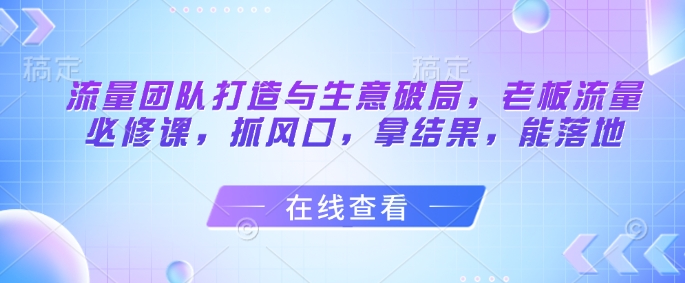 流量团队打造与生意破局，老板流量必修课，抓风口，拿结果，能落地-阳明聊项目