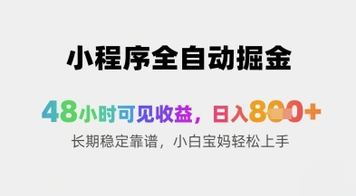 小程序全自动掘金，48小时可见收益，日入8张+长期稳定靠谱，小白宝妈轻松上手【揭秘】-阳明聊项目