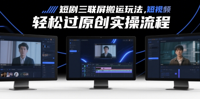 短剧三联屏搬运玩法，短剧搬运轻松过原创实操流程-阳明聊项目
