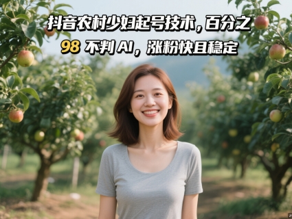 抖音农村少妇起号技术，百分之98不判AI，涨粉快且稳定-阳明聊项目