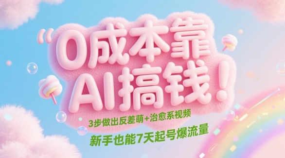 0成本靠AI搞钱！3步做出反差萌+治愈系视频，新手也能7天起号爆流量-阳明聊项目