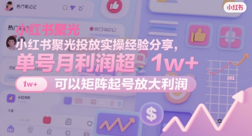 小红书聚光投放实操经验分享，单号月利润超1w+，可以矩阵起号放大利润-阳明聊项目